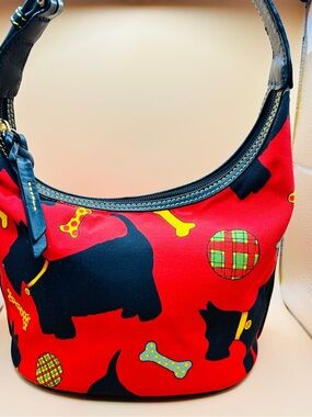 Dooney & Bourke Red Patterned Hobo Bag with Scottish Terriers, Plaid Interior